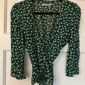 Reformation Green Floral Blouse